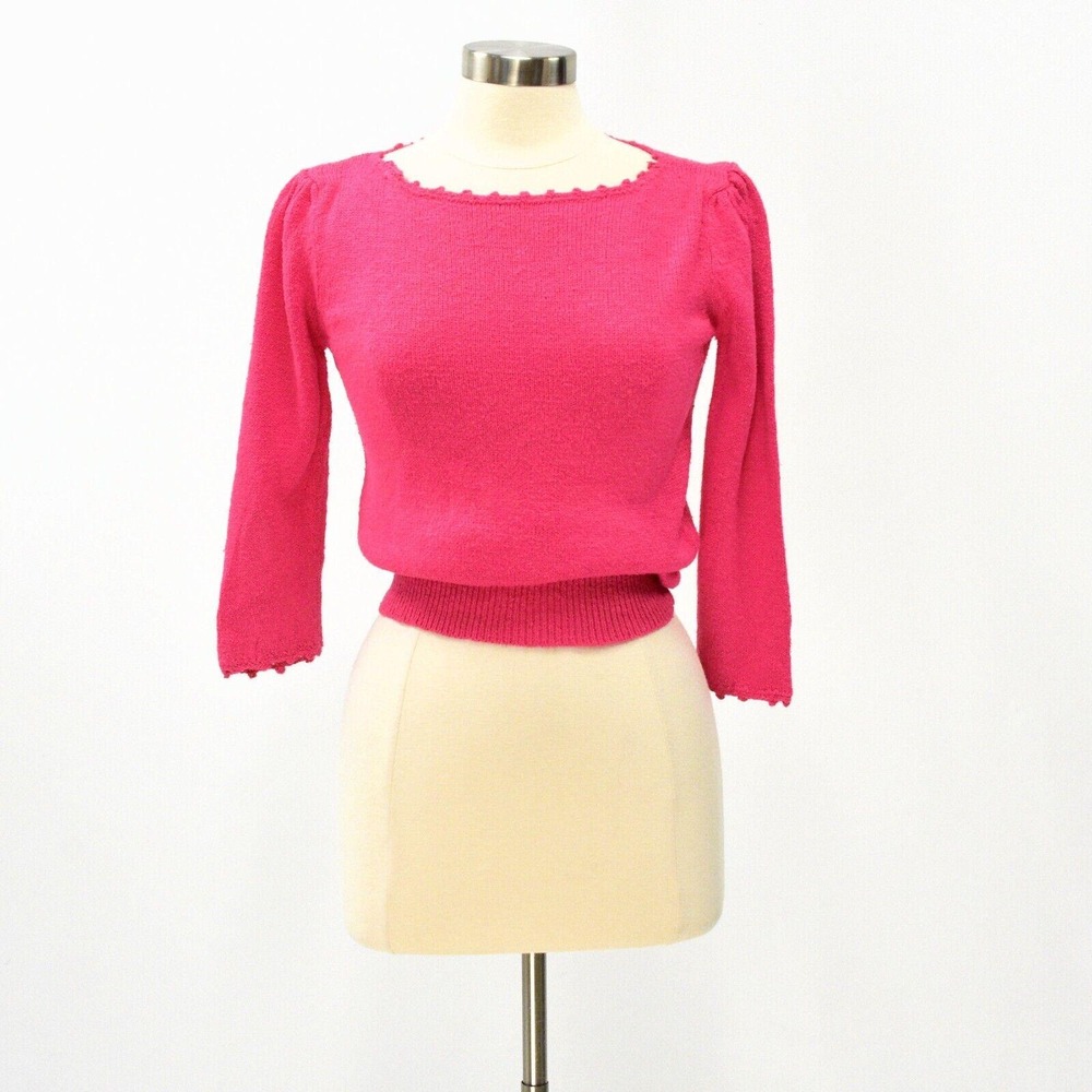 70s Vintage Bright Pink Silk Sweater Womens S Boat Neck Malia